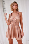 The Perfect Date Satin Mini Dress (Mocha)