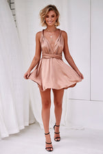 The Perfect Date Satin Mini Dress (Mocha)