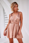 The Perfect Date Satin Mini Dress (Mocha)