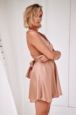 The Perfect Date Satin Mini Dress (Mocha)
