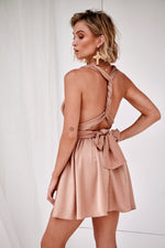 The Perfect Date Satin Mini Dress (Mocha)