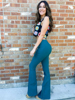 Teal High Waisted Bell Bottom Flare Jeans