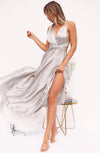 The Perfect Date Satin Maxi Dress (Silver) - BEST SELLING