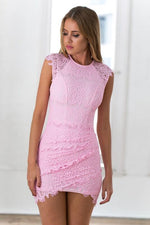 Pink Lace Underlay High Neck Dress