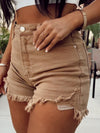 Mocha High Rise Distressed High Rise Shorts