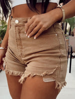 Mocha High Rise Distressed High Rise Shorts