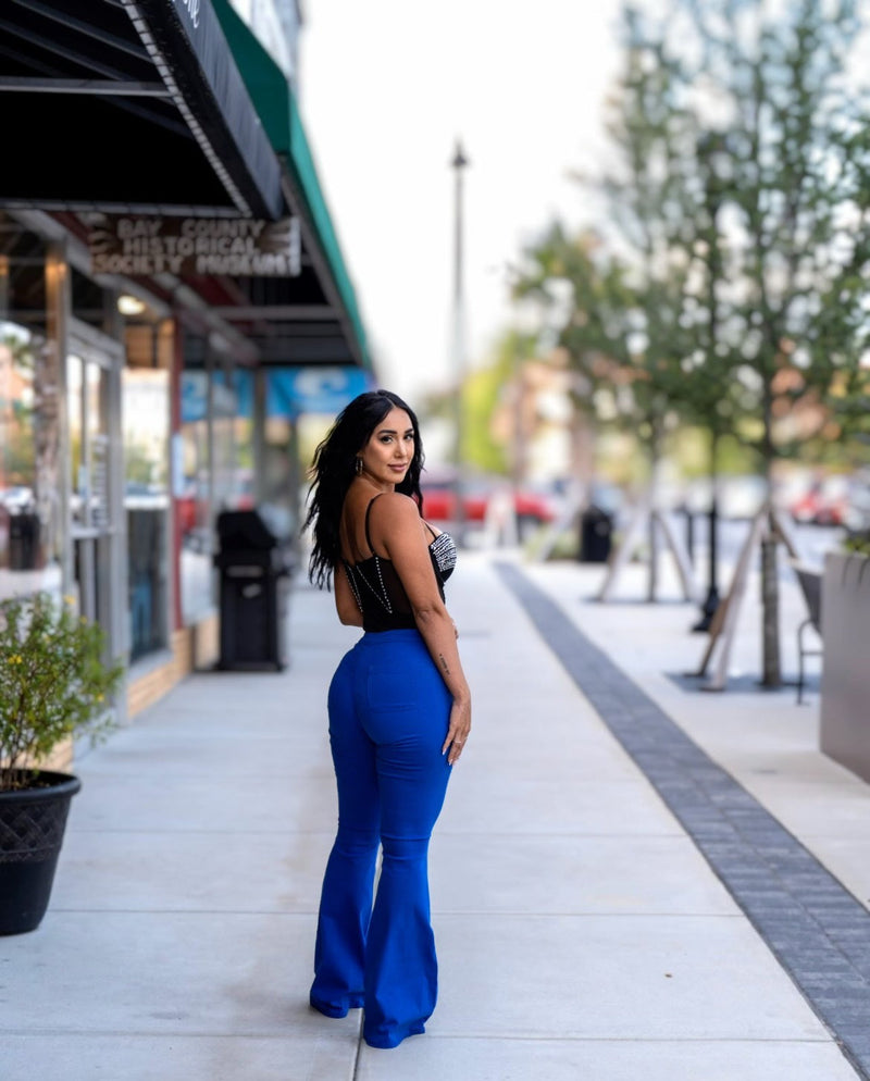 Royal Blue High Waisted Bell Bottom Flare Jeans