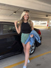 Olive Green Asymmetrical Distressed High Waist Shorts
