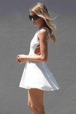 White Sleeveless Dress With Lattice Open Back