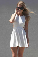 White Sleeveless Dress With Lattice Open Back