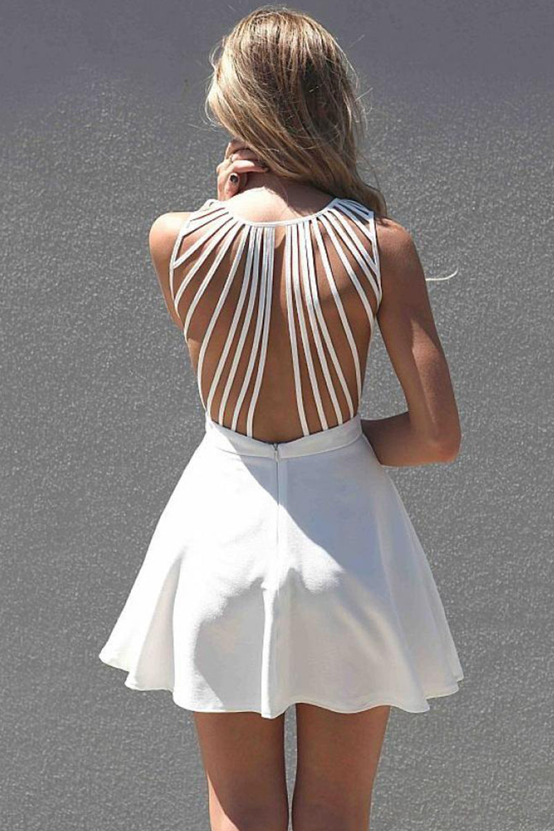 White Sleeveless Dress With Lattice Open Back