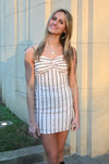 Stripe Knit Tie Shoulders Mini Dress