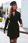 Black Side Pocket Sash Belt Jacket