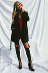 Black Side Pocket Sash Belt Jacket