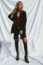 Black Side Pocket Sash Belt Jacket