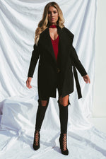 Black Side Pocket Sash Belt Jacket