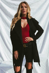 Black Side Pocket Sash Belt Jacket
