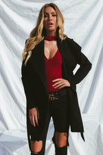 Black Side Pocket Sash Belt Jacket