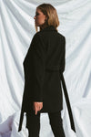 Black Side Pocket Sash Belt Jacket