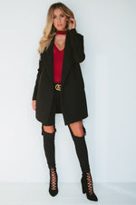 Black Side Pocket Sash Belt Jacket