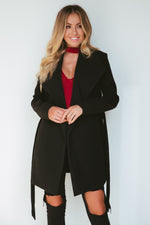 Black Side Pocket Sash Belt Jacket