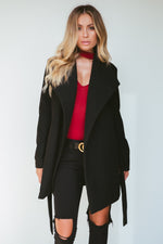 Black Side Pocket Sash Belt Jacket