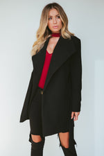 Black Side Pocket Sash Belt Jacket