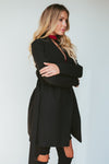 Black Side Pocket Sash Belt Jacket
