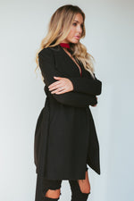 Black Side Pocket Sash Belt Jacket