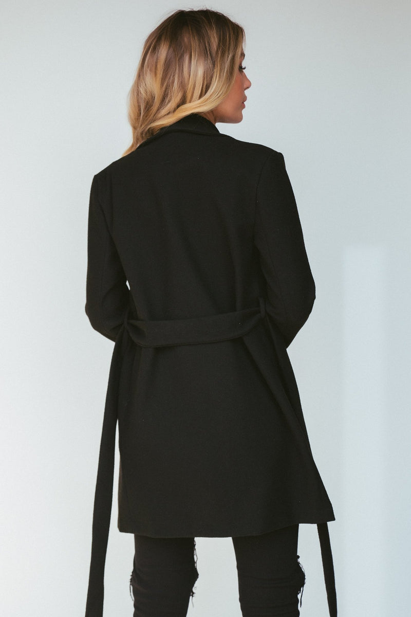 Black Side Pocket Sash Belt Jacket