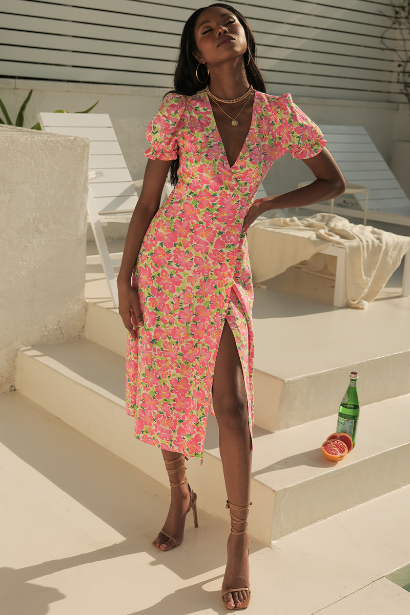 *Asuka Wrap Dress (Pink/Green)