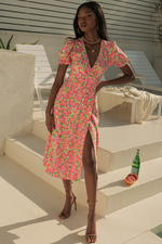 *Asuka Wrap Dress (Pink/Green)
