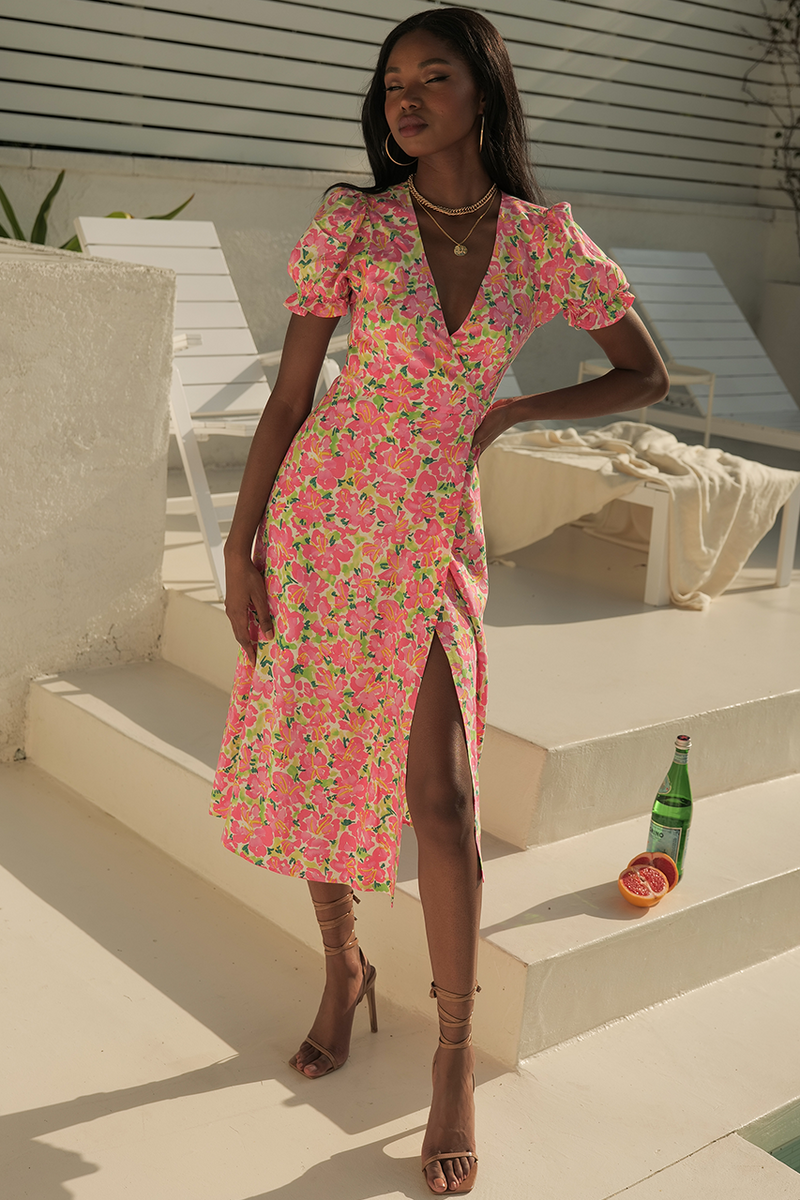 *Asuka Wrap Dress (Pink/Green)
