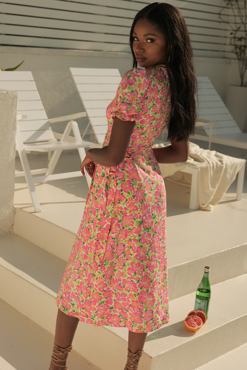 *Asuka Wrap Dress (Pink/Green)