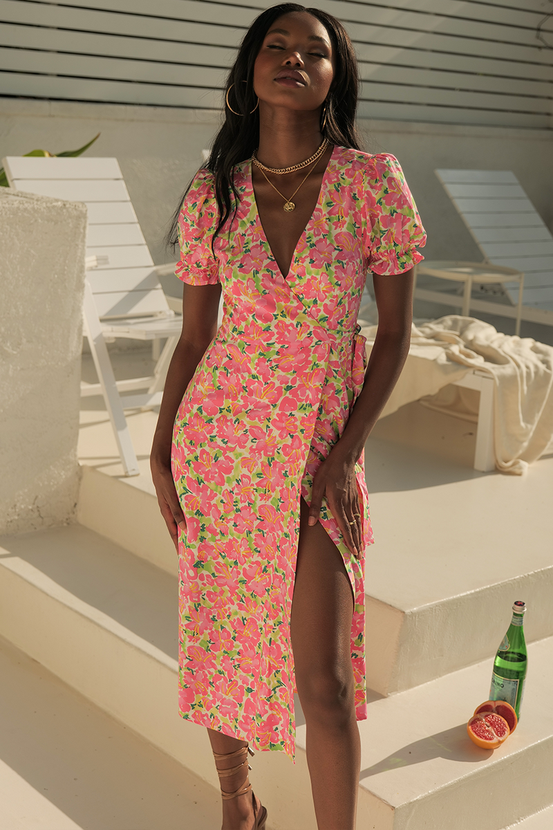 *Asuka Wrap Dress (Pink/Green)