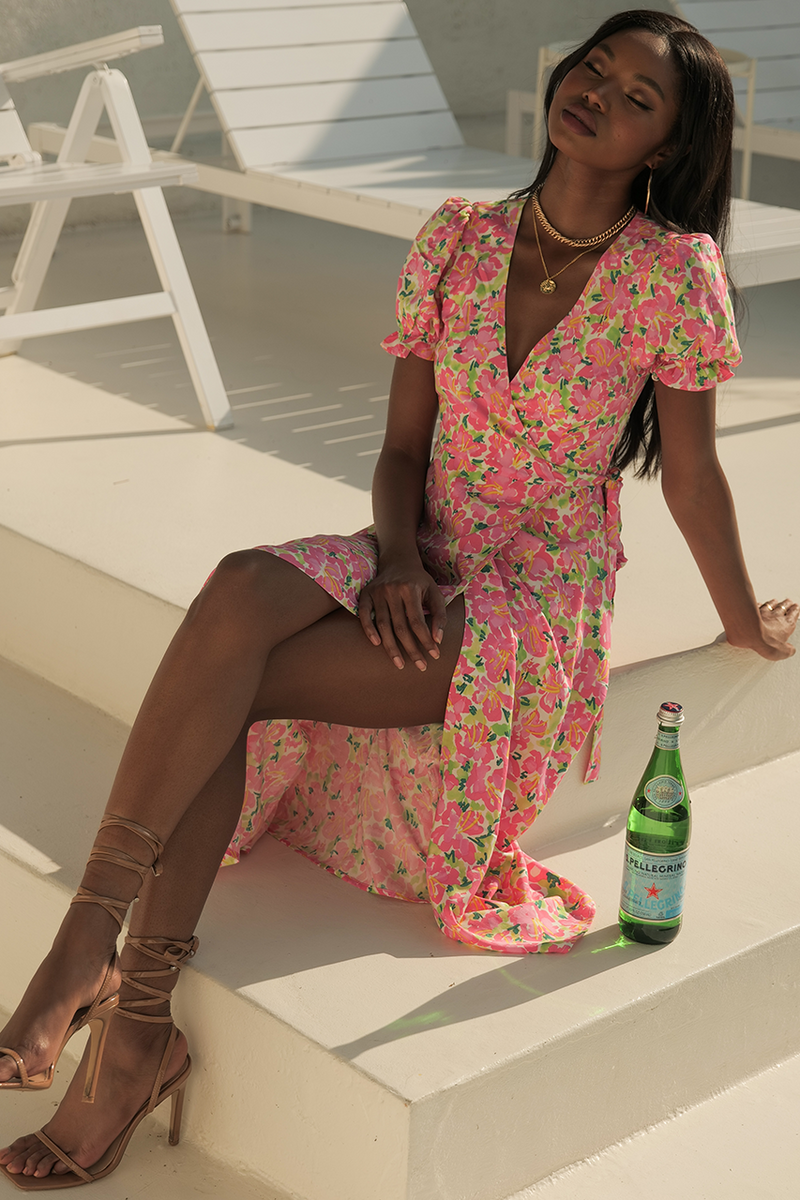 *Asuka Wrap Dress (Pink/Green)