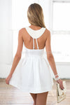 White Dress with Beaded Back Detail & Pleated Skirt