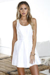 White Dress with Beaded Back Detail & Pleated Skirt