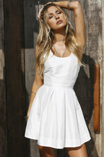 White Dress with Beaded Back Detail & Pleated Skirt