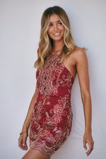 Red Delicate Gold Embellishment Detail Dress