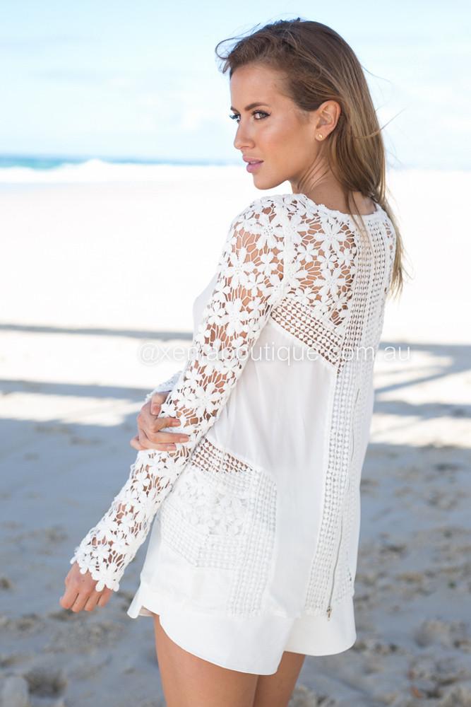 White Sheer Crochet Daisy Top