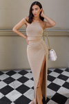 Gold Cropped Cut Halter Neck Top