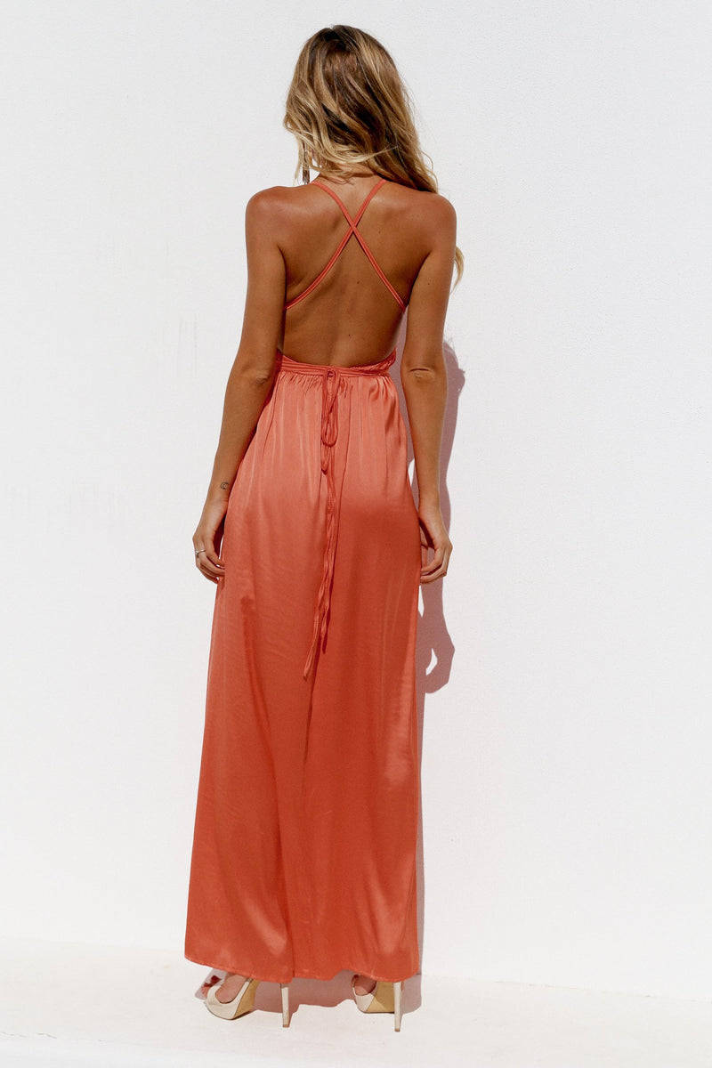 Coral Thin Strap Pullover Maxi Dress