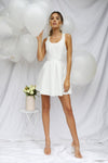 White Dress with Beaded Back Detail & Pleated Skirt