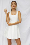 White Dress with Beaded Back Detail & Pleated Skirt