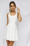 White Dress with Beaded Back Detail & Pleated Skirt