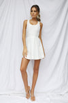 White Dress with Beaded Back Detail & Pleated Skirt