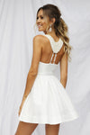 White Dress with Beaded Back Detail & Pleated Skirt