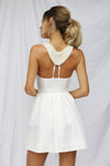 White Dress with Beaded Back Detail & Pleated Skirt