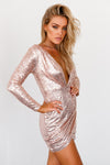 Rose Gold Plunging Neckline Long-Sleeve Dress